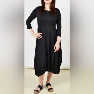 Comfy USA Kati Dress Lantern Midi Jersey Knit Soft Modal Stretchy Gray Size M